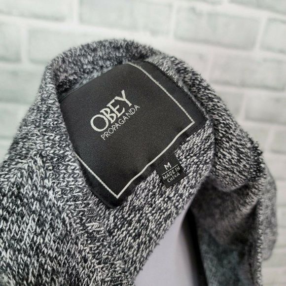 Obey Propaganda Womens M Heather‎ Grey Knit Pullover Sweater Front Pocket - Picture 6 of 6